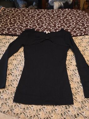 Candie's Black Ribbed Long Sleeve Top with Twist Detail
